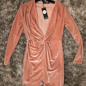 Pink velvet wrap dress Boohoo
